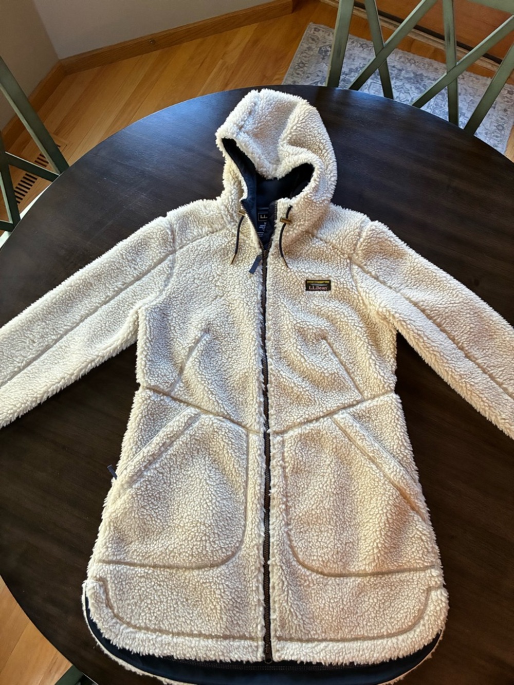 L.L. Bean Women's Cream Sherpa Fleece Hooded Long Coat - Picture 2 of 5